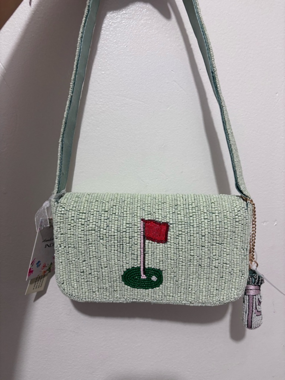 Beaded Pink Golf Cart Shoulder Bag - Picture 4 of 5